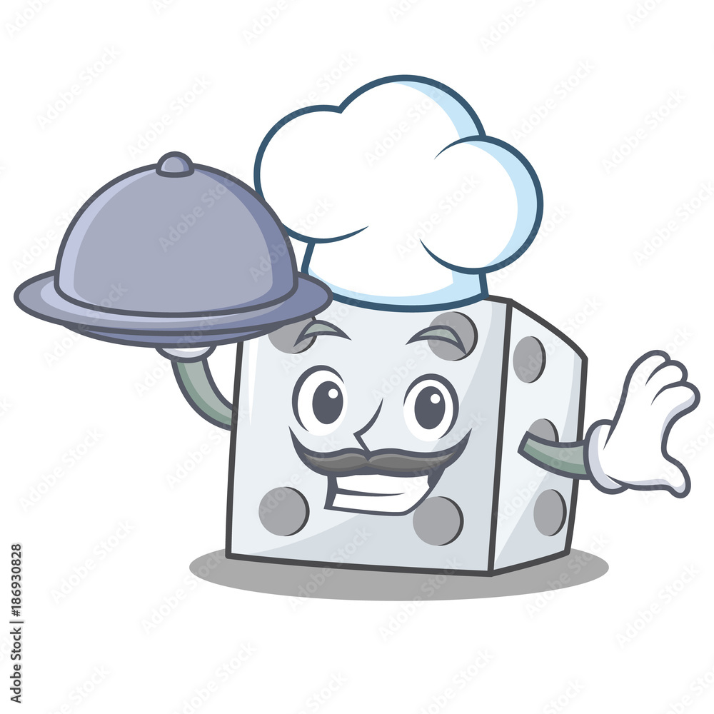 Sticker Chef with food dice character cartoon style