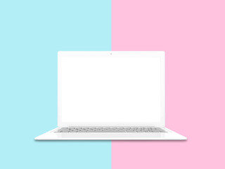 Laptop white color with blank screen isolated mock up and clipping path