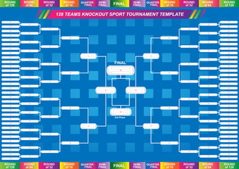 Sport fixture and result template for final round 128 teams knockout competition. Vector EPS10
