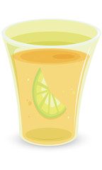 Yellow soda and lime slice in shot glass. VECTOR