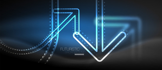 Techno neon glowing arrow background