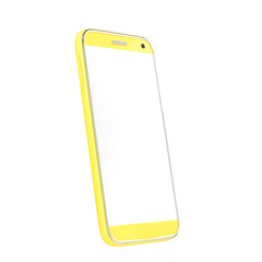 smart phone yellow color mock up with white blank screen isolated