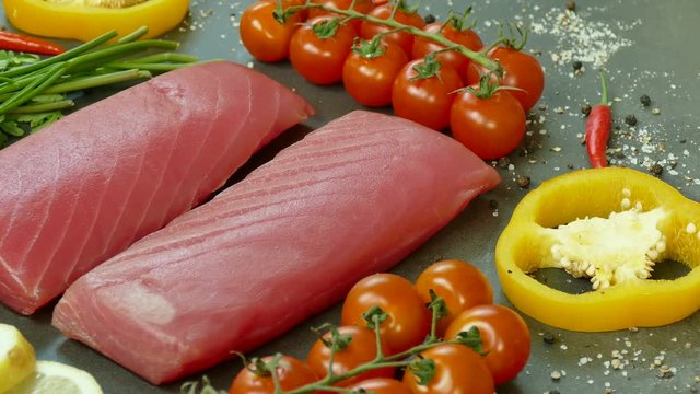 Raw tuna fillet with dill
