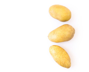 Fototapeta na wymiar Top view potatoes isolated on white background, raw food