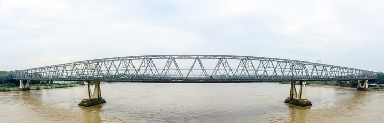 "Bayint Naung" bridge (No.1) in Yangon, Myanmar. Wide angle view. Jan-2018. "Bayint Naung" is an ancient Myanmar king.
