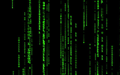 Digital binary data, streaming code background. Matrix background. Programming / Coding / Hacker concept. Cyberspace with green digital falling lines, abstract background, binary chain. Crypto space.