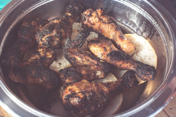 Grilled chicken kebab in a pot