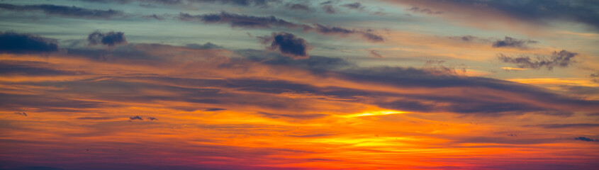 Fiery sunset from the old city of Bergamo to the Po valley. Lombardy, Italy