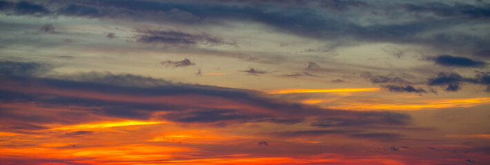 Fiery sunset from the old city of Bergamo to the Po valley. Lombardy, Italy