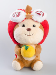 Toy or Chinese Year of the Monkey Stuffed Animals Children Toys on background.