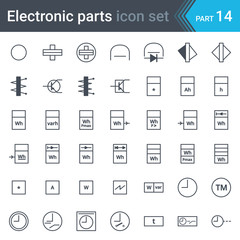 Electric and electronic circuit diagram symbols set of electrical instrumentation, meters, recorders, counters, integrators, registrars, clocks and timers