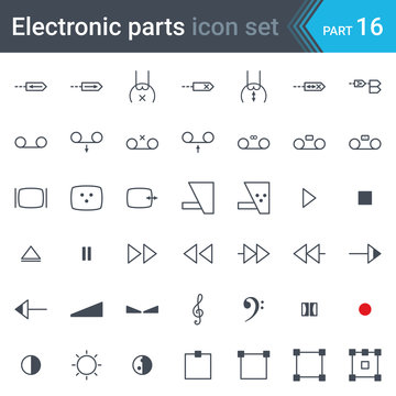 Electric and electronic circuit diagram symbols set of audio and video devices, function control audio and video, sound representation