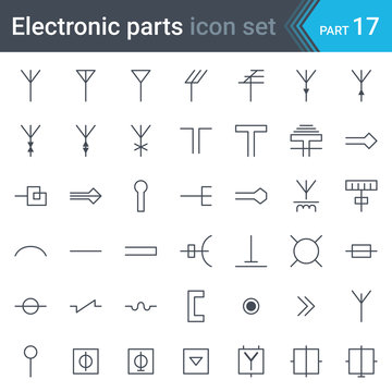 Electric and electronic circuit diagram symbols set of antennas, aerials, waveguides, tv and radio distribution