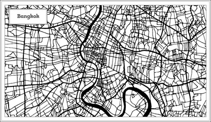 Fototapeta na wymiar Bangkok Thailand City Map in Black and White Color.