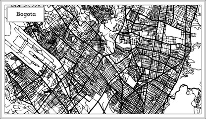 Bogota Colombia City Map in Black and White Color.