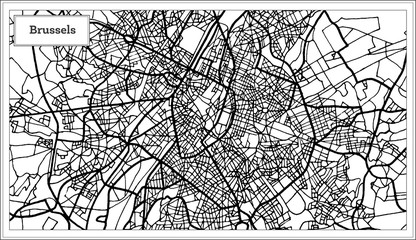 Fototapeta premium Brussels Belgium Map in Black and White Color.