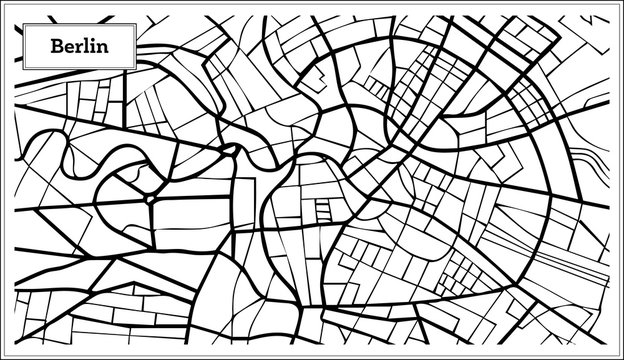 Berlin Germany Map in Black and White Color.