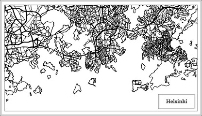 Helsinki Finland City Map in Black and White Color.