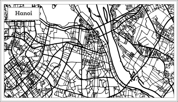 Hanoi Vietnam City Map in Black and White Color.