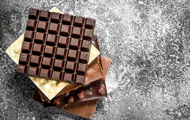 Dark, white and chocolate with nuts.