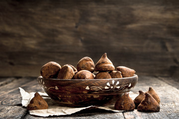 Chocolate truffles in a bowl.
