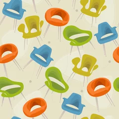 Afwasbaar behang Jaren 50 Retro moderne stoel naadloos patroon