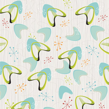 Retro Bark Cloth Boomerangs Background Pattern