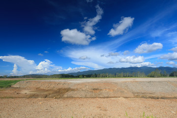 Bright sky and beautiful clouds and open space with mountains.
