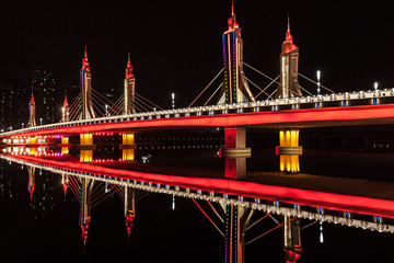 Bridge in Beijing, China at Night (The Jade Belt Road Bridge, Tongzhou District)