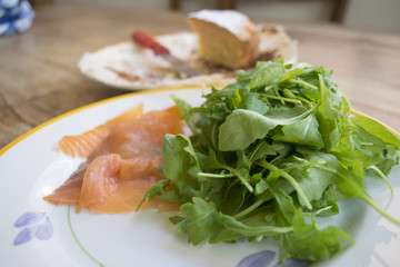 smoked salmon fillet with green salad