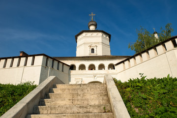 Fototapeta na wymiar Theological Church in Ensemble of the Starytsky Svyato-Uspensky Monastery in city Staritsa, Tver region