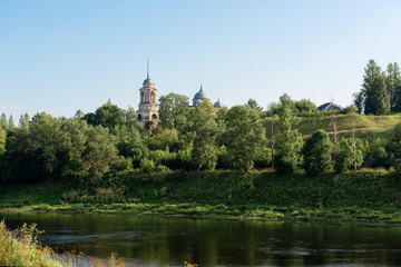 River Volga and Borisoglebsky Cathedral, Staritsa, Tver Region, Russia
