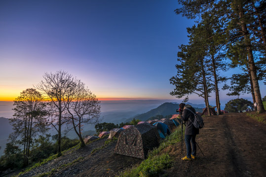 twilight and photographer on monson viewpoint at doi angkhang mountain