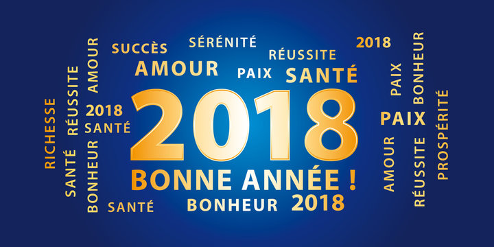 Bonne année 2018 ! Bannière meilleurs voeux bleu et or.
