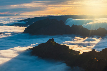Beautiful sunset over the mountains, Madeira Island, Portugal