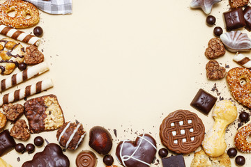 Mix of sweets: cookies, chocolates and pralines.