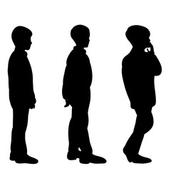 vector, isolated silhouette of children boys