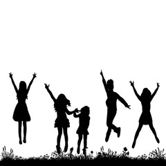 vector, isolated silhouette of children jumping