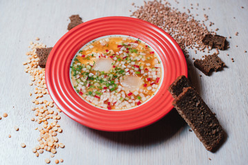 soup with radish and spices on table