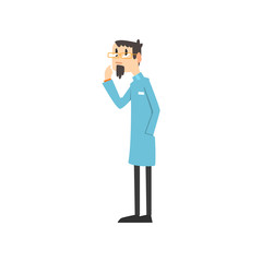 Scientist, doctor, engineer or astrophysicist cartoon character, man of science vector Illustration