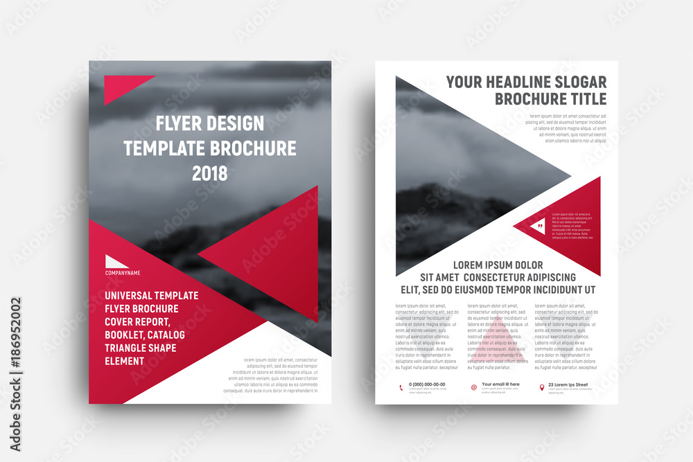 Poster vector modern business flyer template with a place for photos and triangular red design elements