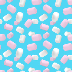 Seamless pattern.Marshmallow white and pink on isolated on a blue background.Pattern of a beautiful marshmallow. Good vector illustration for packing