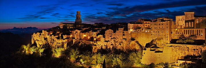 Pitigliano, Grosseto, Tuscany, Italy: landscape at dusk of the medieval town