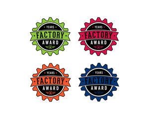 Gear Factory Award with Ribbon for Anniversary Circle Logo Vector Set
