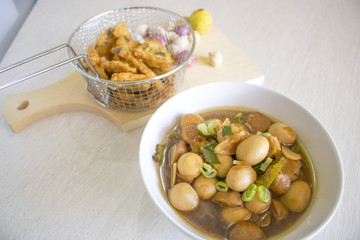 Quail Eggs with Soy Sauce, Fried Tempeh, Indonesian Food | Asian Food