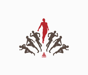 Leadership, freedom or happiness concept. Successful team leader. Vector illustration with people silhouette for business.