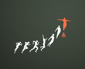 Leadership, freedom or happiness concept. Successful team leader. Vector illustration with people silhouette for business.