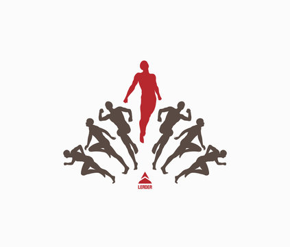 Leadership, freedom or happiness concept. Successful team leader. Vector illustration with people silhouette for business.