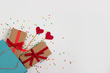 Hearts on Sticks, Two Gifts, Gift Package on the White Background