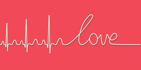 heartbeat pulse text the word love, hand drawn calligraphic line, vector love concept for Valentine day